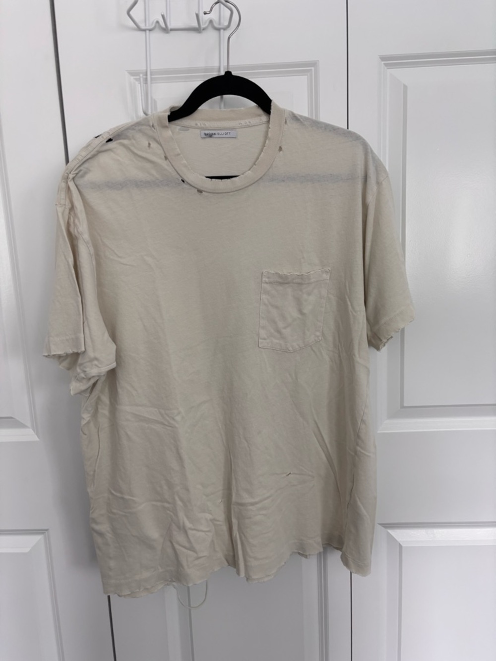 John Elliott Vintage-Inspired Cream Short Sleeve Pocket Tee